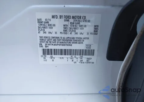 2015 Ford Edge Sport z USA, uszkodzony, nr VIN 2FMTK4AP5FBB70092